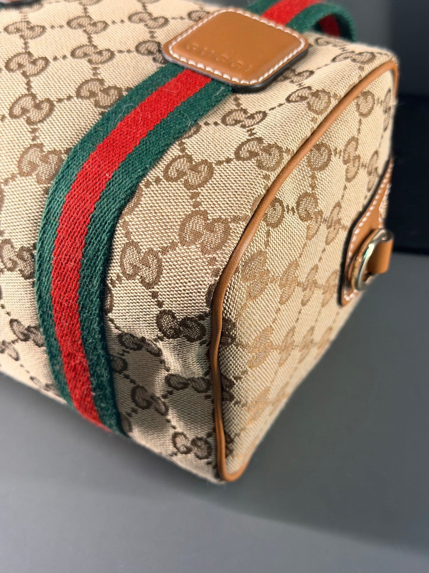 GUCCI TAN GG CANVAS SMALL BOSTON BAG