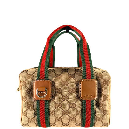 GUCCI TAN GG CANCAS SMALL BOSTON BAG