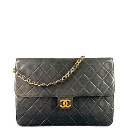CHANEL BLACK LAMBSKIN MEDIUM SINGLE FLAP SHOULDER BAG