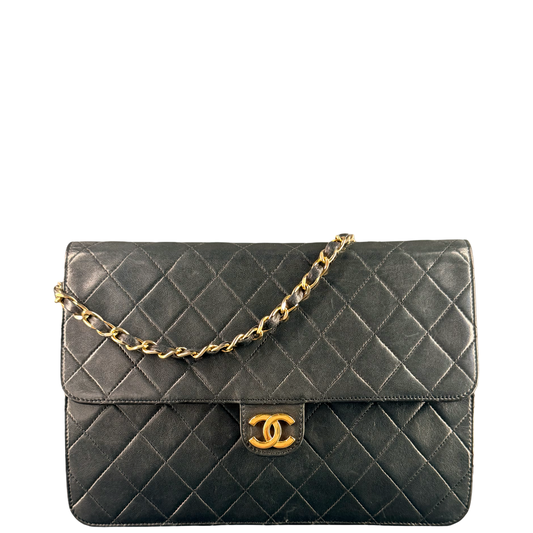 CHANEL BLACK LAMBSKIN MEDIUM SINGLE FLAP SHOULDER BAG