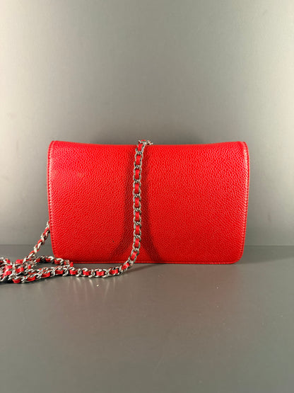 CHANEL RED CAVIAR WALLET ON CHAIN