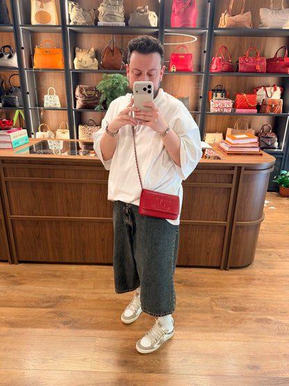 CHANEL RED CAVIAR WALLET ON CHAIN