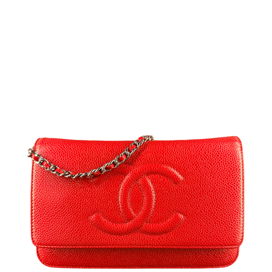 CHANEL RED CAVIAR WALLET ON CHAIN