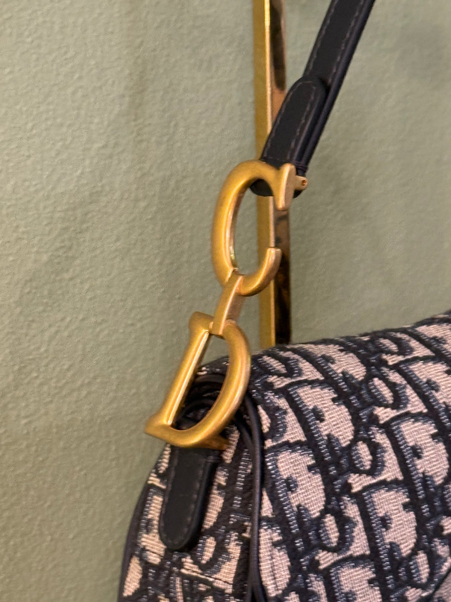 DIOR NAVY OBLIQUE CANVAS MINI SADDLE HANDBAG