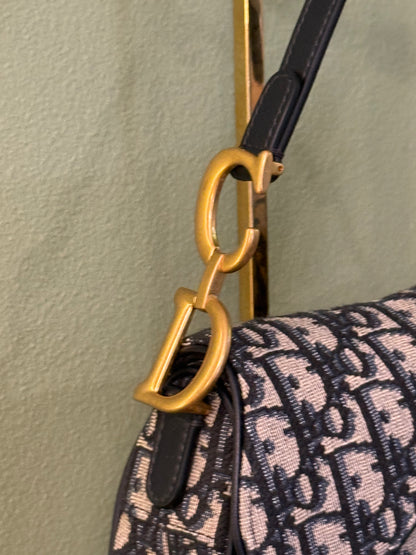 DIOR NAVY OBLIQUE CANVAS MINI SADDLE HANDBAG