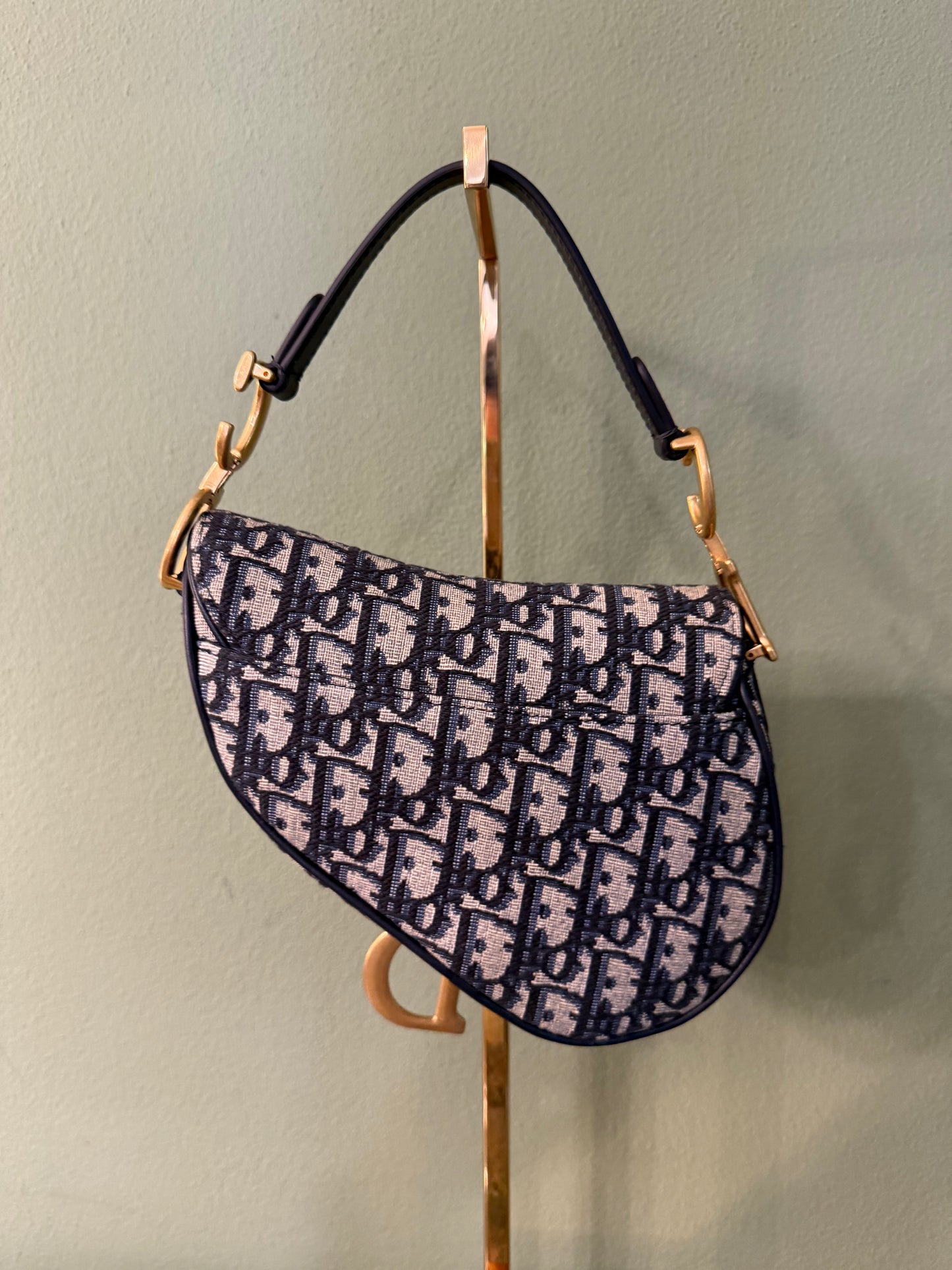 DIOR NAVY OBLIQUE CANVAS MINI SADDLE HANDBAG
