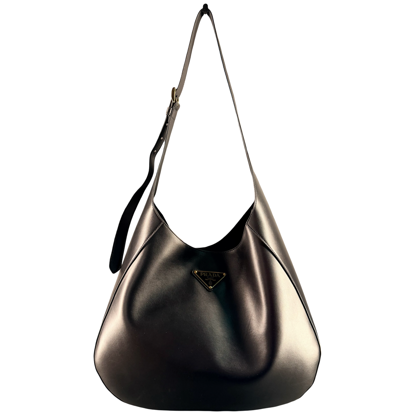 PRADA BLACK CITY CALF LARGE HOBO BAG