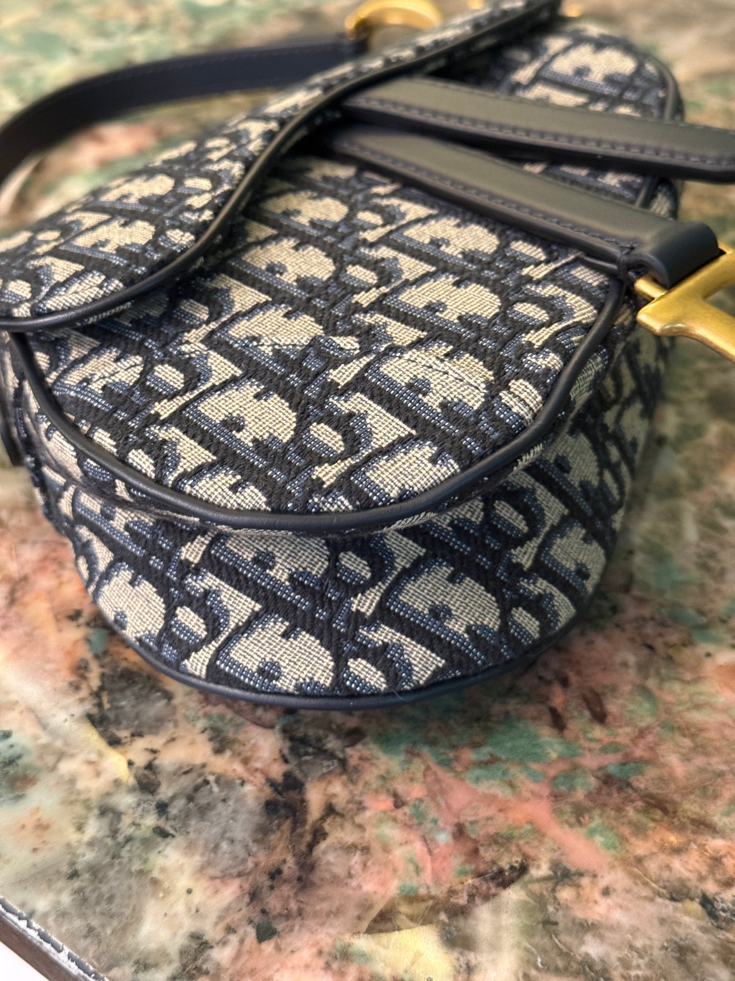 DIOR NAVY OBLIQUE CANVAS MINI SADDLE HANDBAG