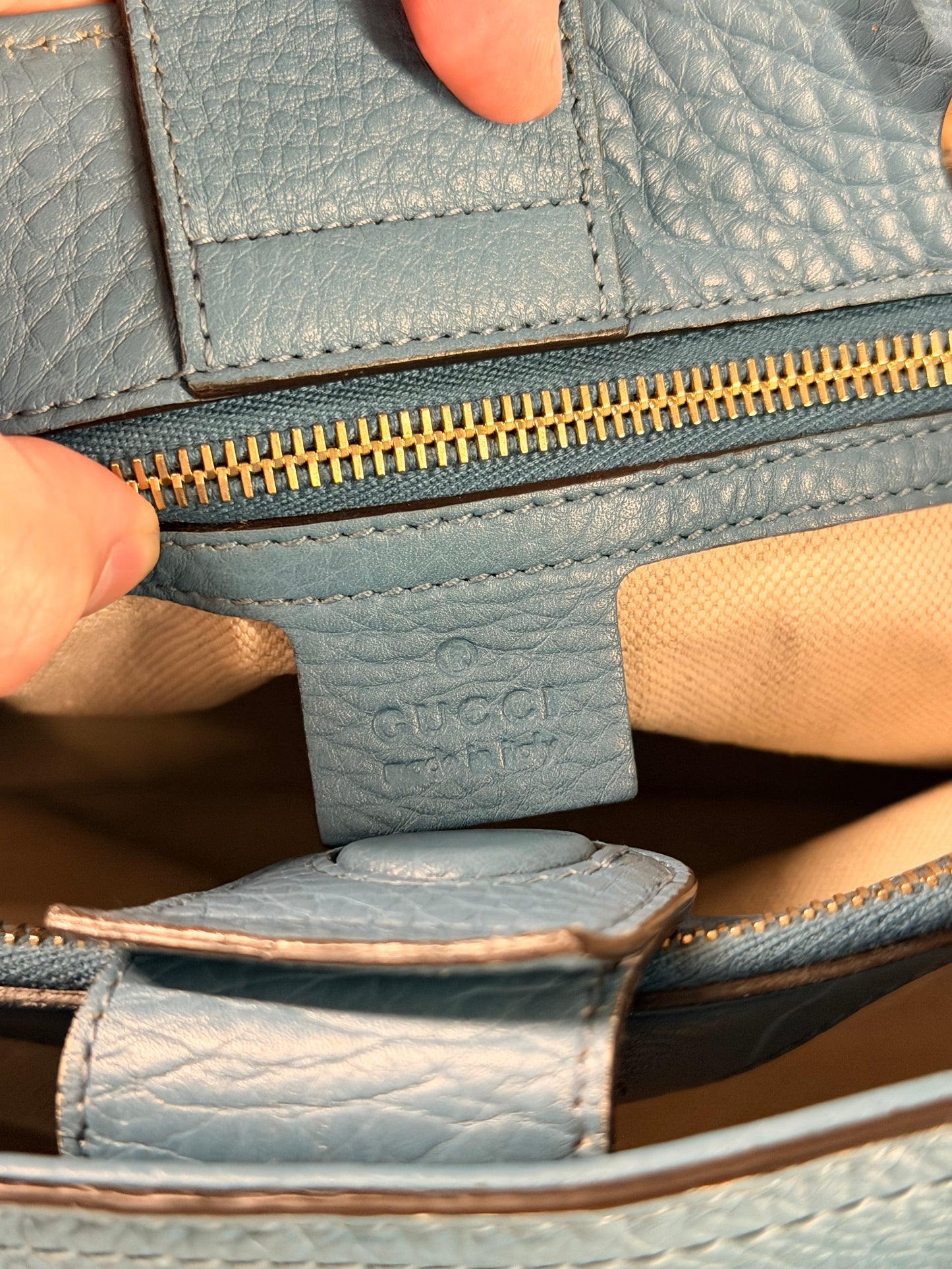 GUCCI LIGHT BLUE MEDIUM BAMBOO SHOPPER HANDBAG