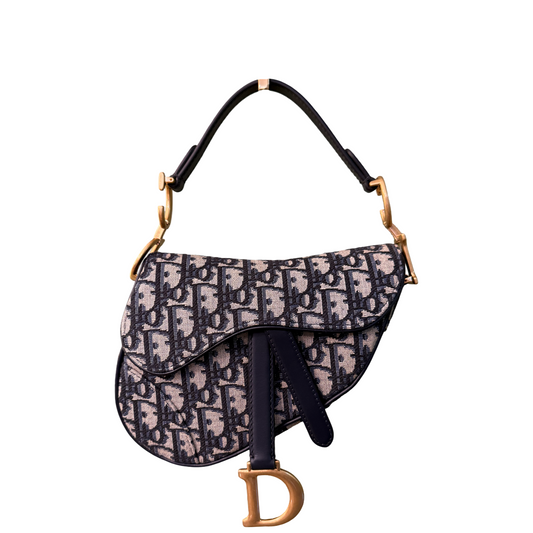 DIOR NAVY OBLIQUE CANVAS MINI SADDLE HANDBAG