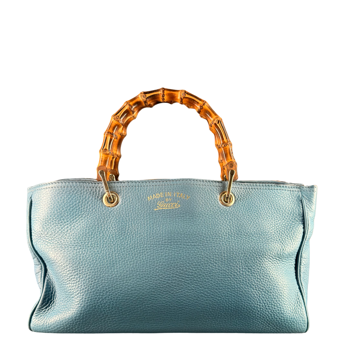 GUCCI LIGHT BLUE MEDIUM BAMBOO SHOPPER HANDBAG
