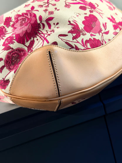 GUCCI BY FRIDA GIANNINI PINK FLORA PEGGY BAMBOO HOBO BAG