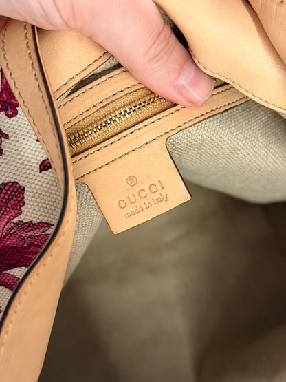 GUCCI BY FRIDA GIANNINI PINK FLORA PEGGY BAMBOO HOBO BAG