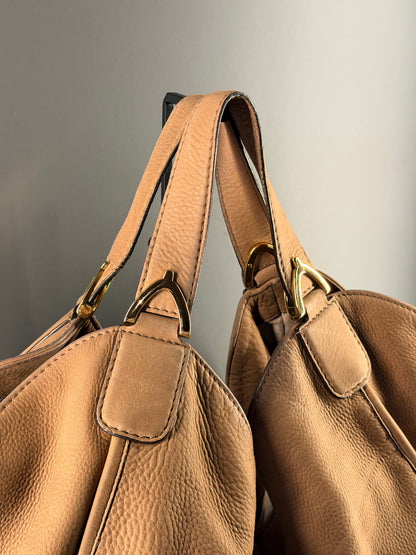 GUCCI BY FRIDA GIANNINI BEIGE NABUK LARGE LADY STIRRUP HOBO BAG