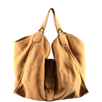 GUCCI BY FRIDA GIANNINI BEIGE NABUK LARGE LADY STIRRUP HOBO BAG