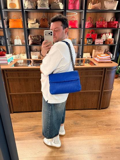BOTTEGA VENETA ELECTRIC BLUE MEDIUM OLIMPIA SHOULDER BAG
