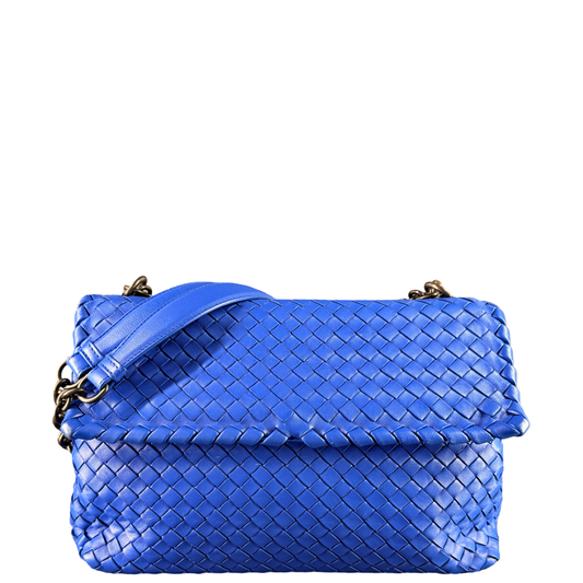 BOTTEGA VENETA ELECTRIC BLUE MEDIUM OLIMPIA SHOULDER BAG