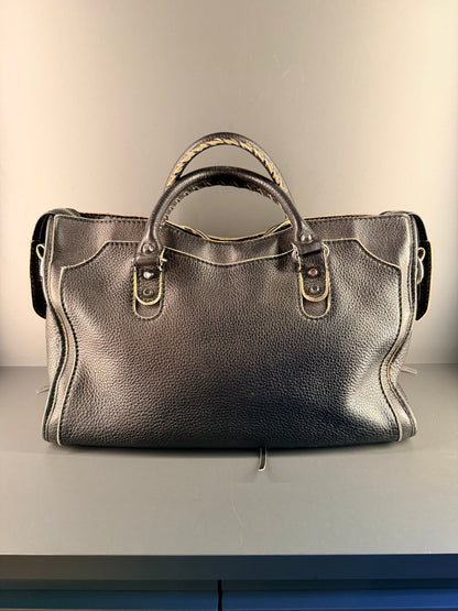 BALENCIAGA BLACK GRAINED LEATHER MEDIUM CLASSIC CITY HANDBAG