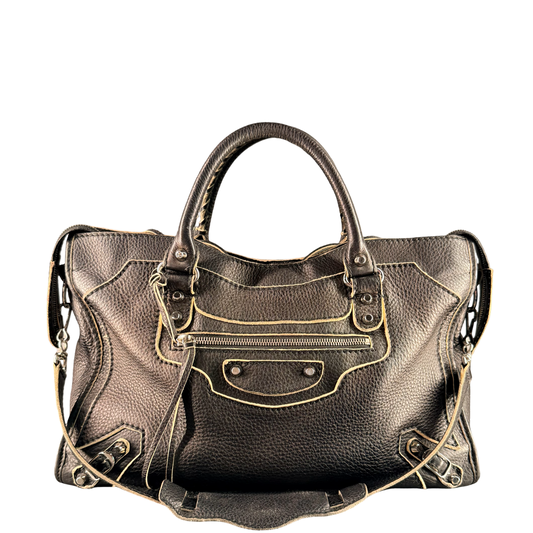 BALENCIAGA BLACK GRAINED LEATHER MEDIUM CLASSIC CITY HANDBAG