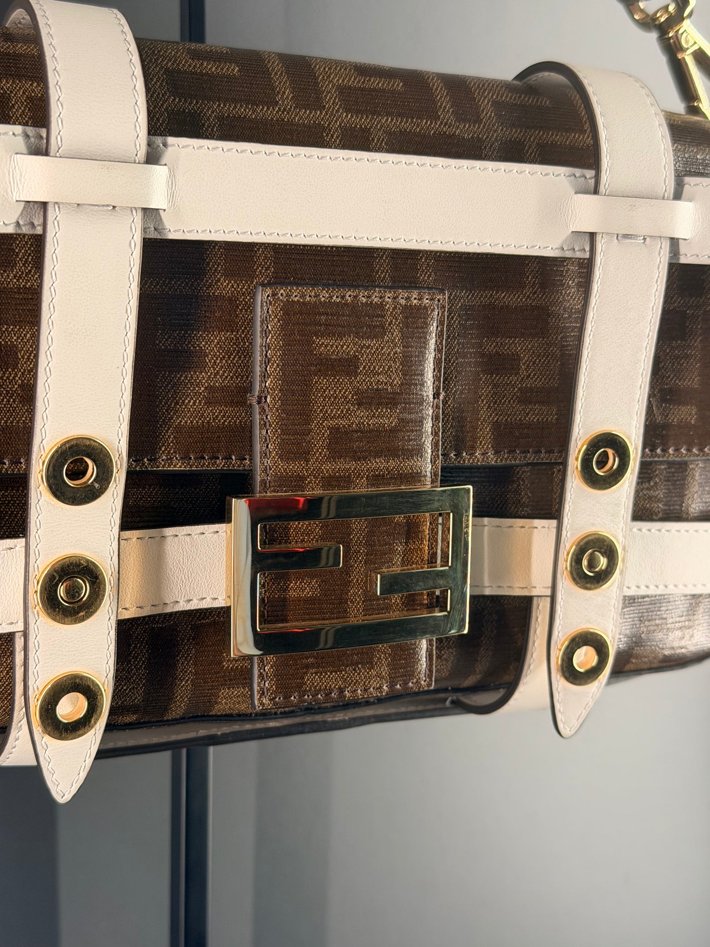 FENDI GLAZED ZUCCA CAGE BAGUETTE SHOULDER BAG