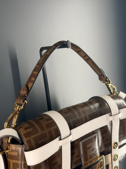 FENDI GLAZED ZUCCA CAGE BAGUETTE SHOULDER BAG