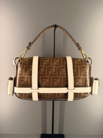 FENDI GLAZED ZUCCA CAGE BAGUETTE SHOULDER BAG