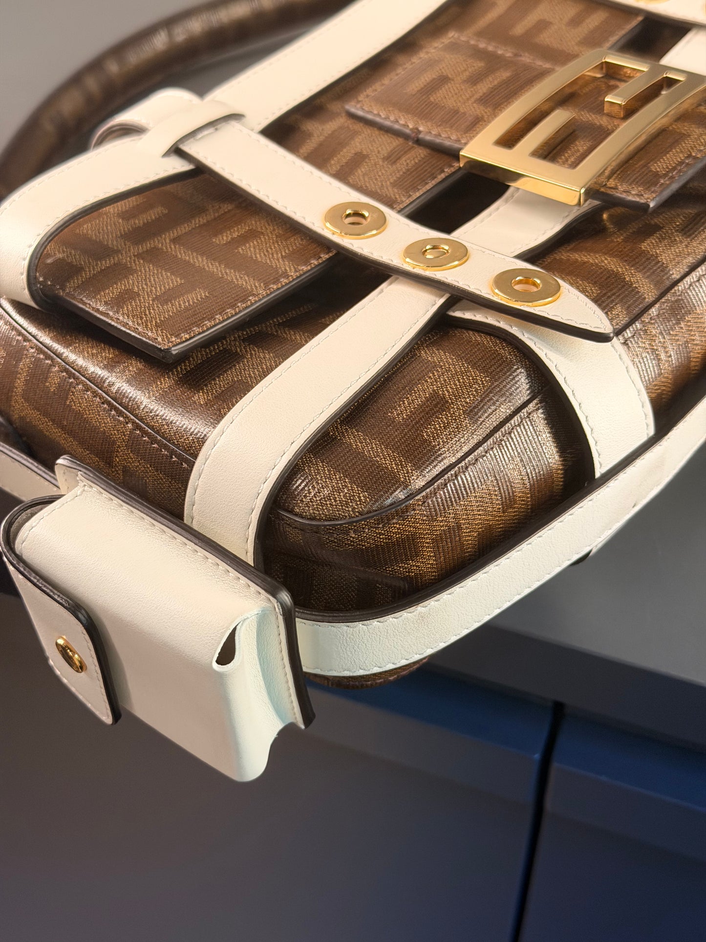FENDI GLAZED ZUCCA CAGE BAGUETTE SHOULDER BAG