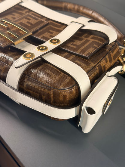 FENDI GLAZED ZUCCA CAGE BAGUETTE SHOULDER BAG