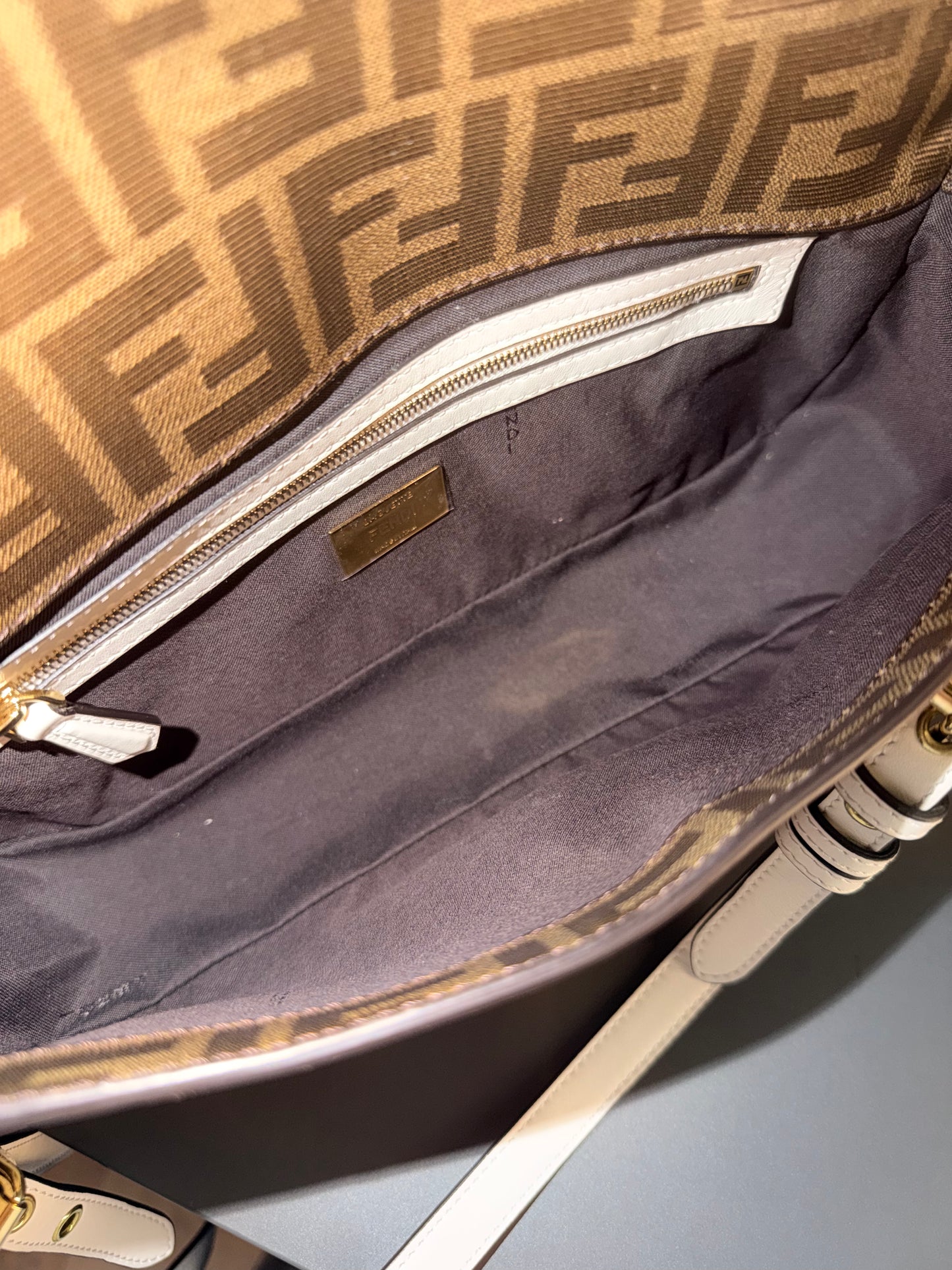 FENDI GLAZED ZUCCA CAGE BAGUETTE SHOULDER BAG