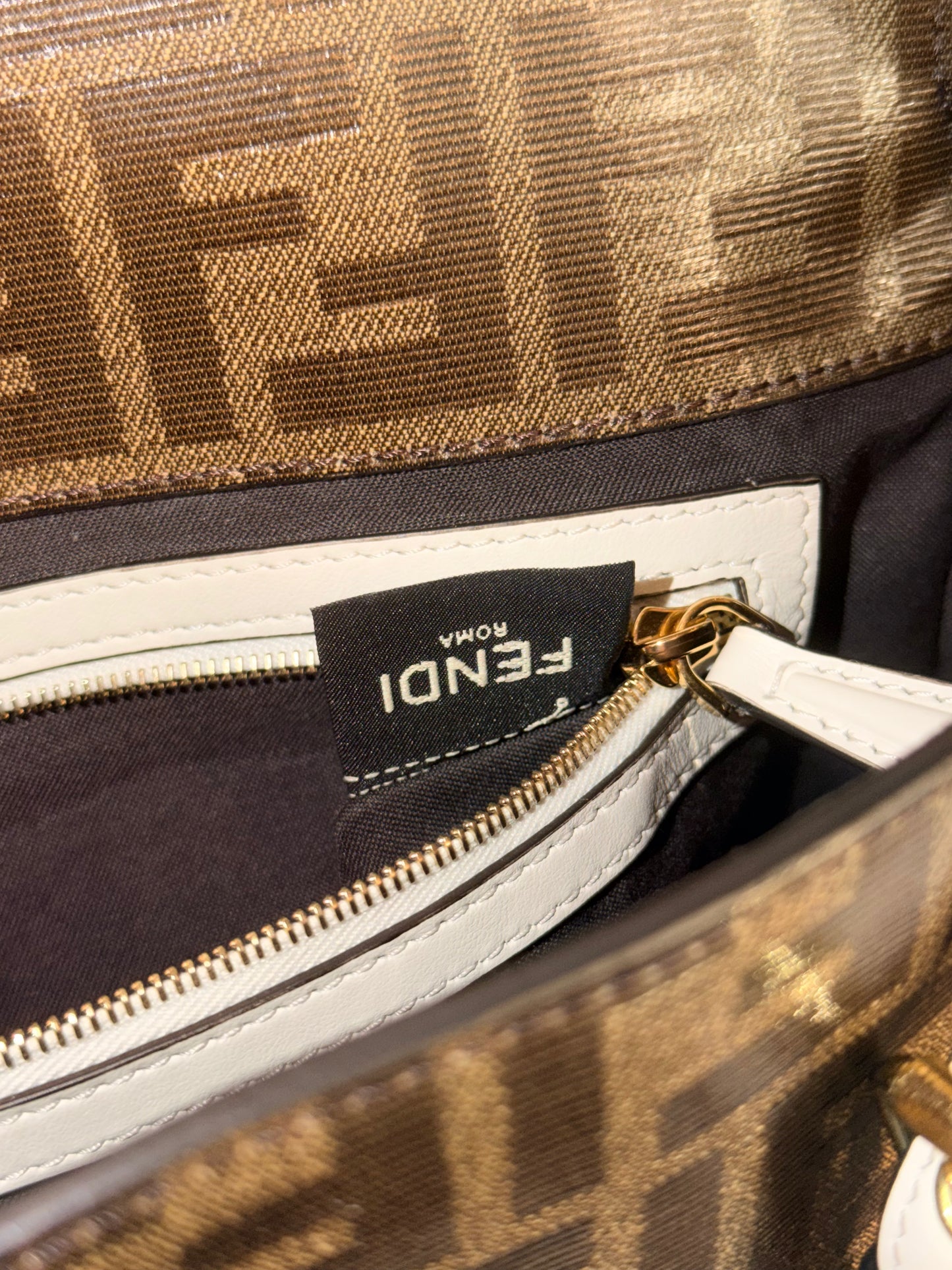FENDI GLAZED ZUCCA CAGE BAGUETTE SHOULDER BAG