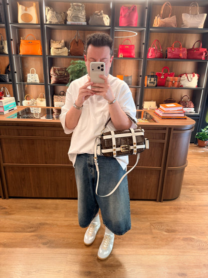 FENDI GLAZED ZUCCA CAGE BAGUETTE SHOULDER BAG