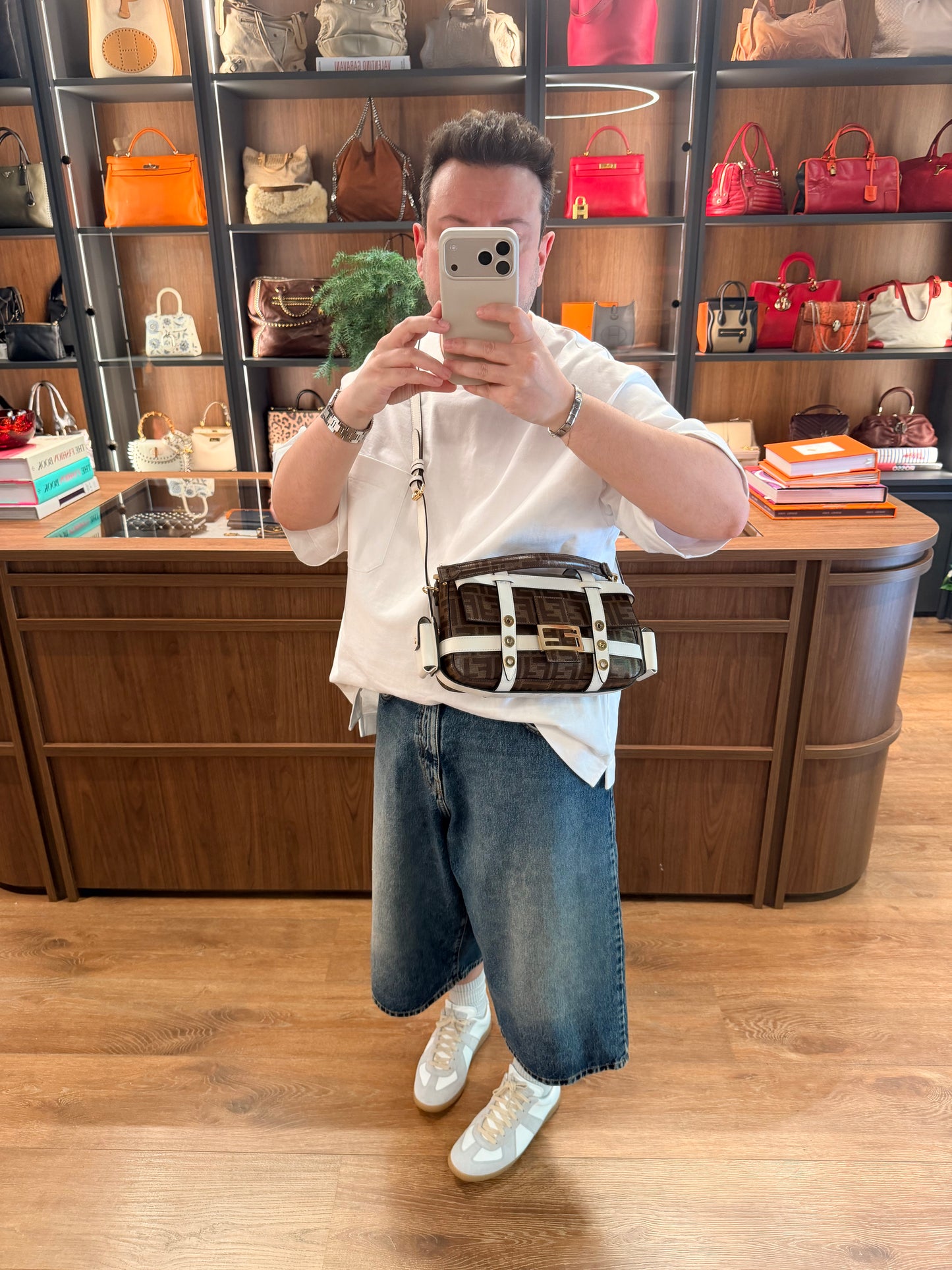 FENDI GLAZED ZUCCA CAGE BAGUETTE SHOULDER BAG