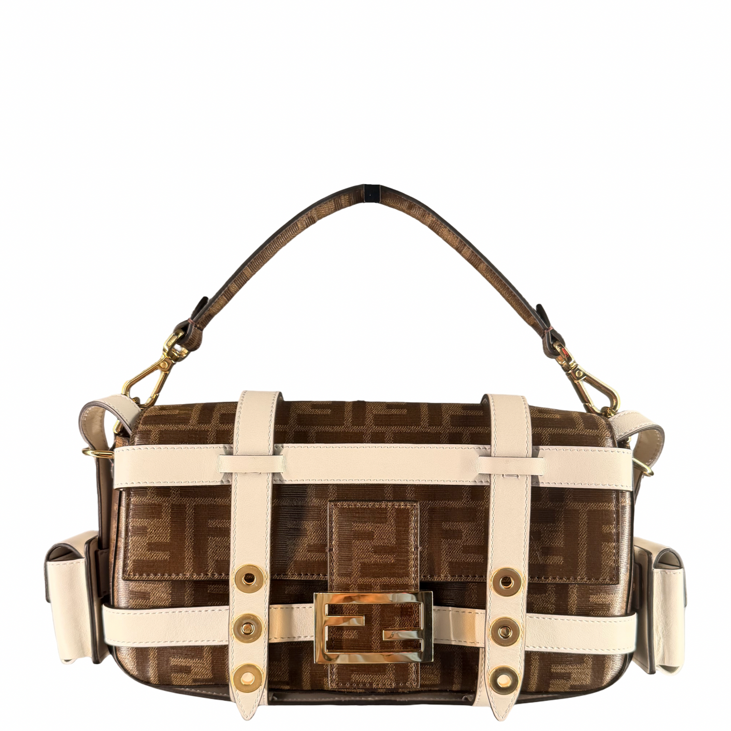 FENDI GLAZED ZUCCA CAGE BAGUETTE SHOULDER BAG