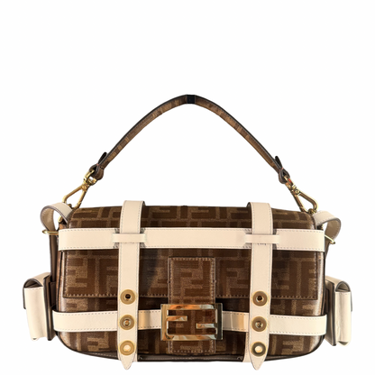 FENDI GLAZED ZUCCA CAGE BAGUETTE SHOULDER BAG