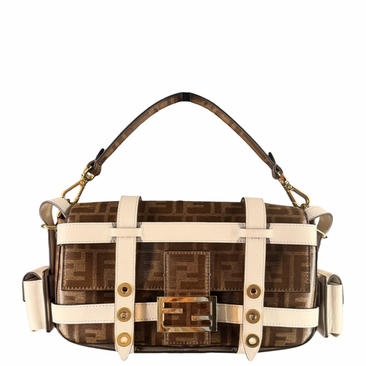 FENDI GLAZED ZUCCA CAGE BAGUETTE SHOULDER BAG
